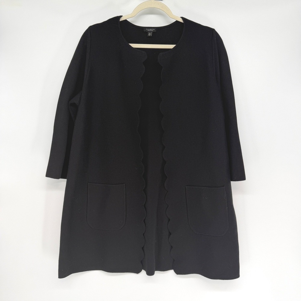 Talbots Black Scalloped Edge Open Front‎ Jacket Cardigan 1X Petite